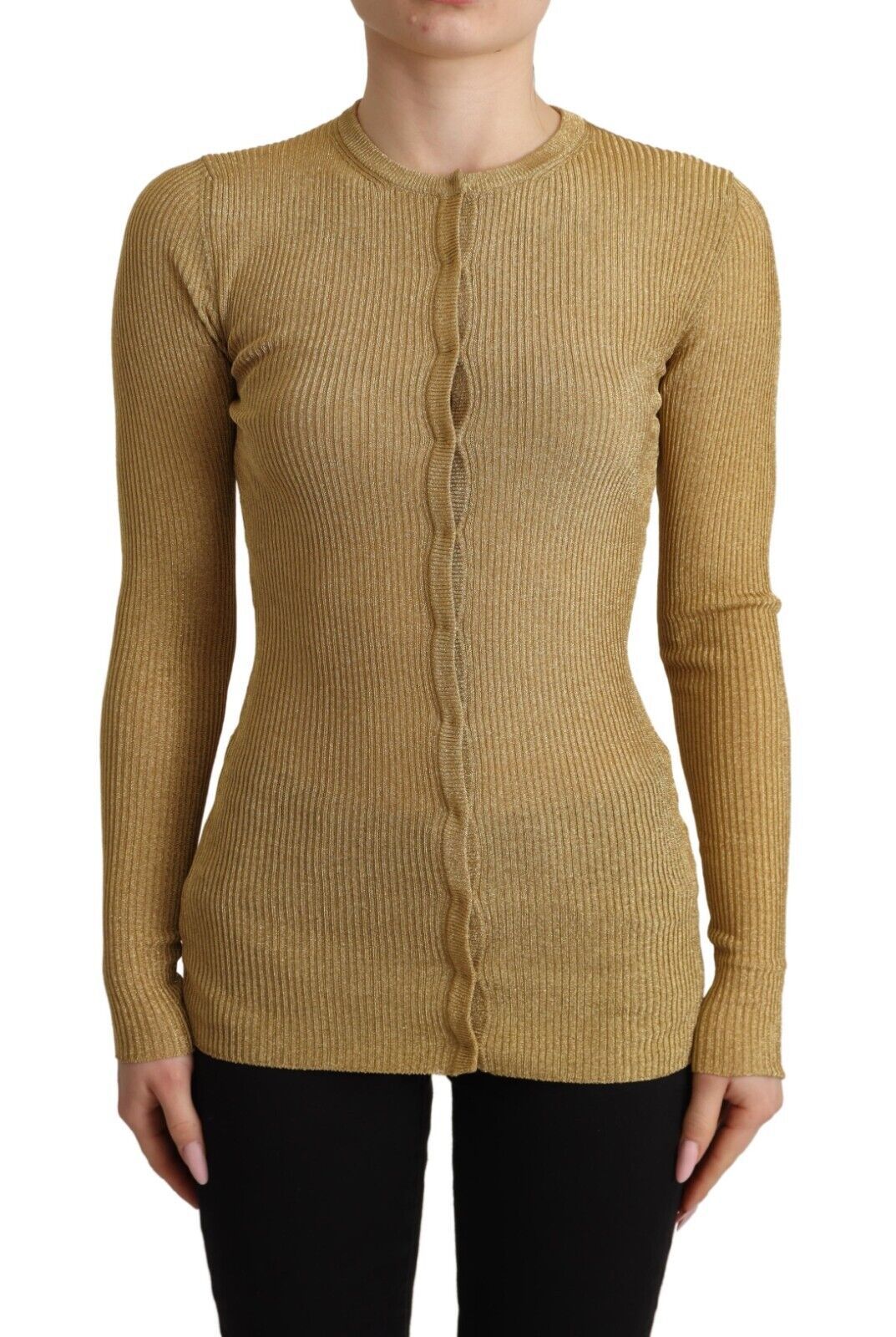 Pull cardigan à boutons en viscose mélangée dorée Dolce &amp; Gabbana