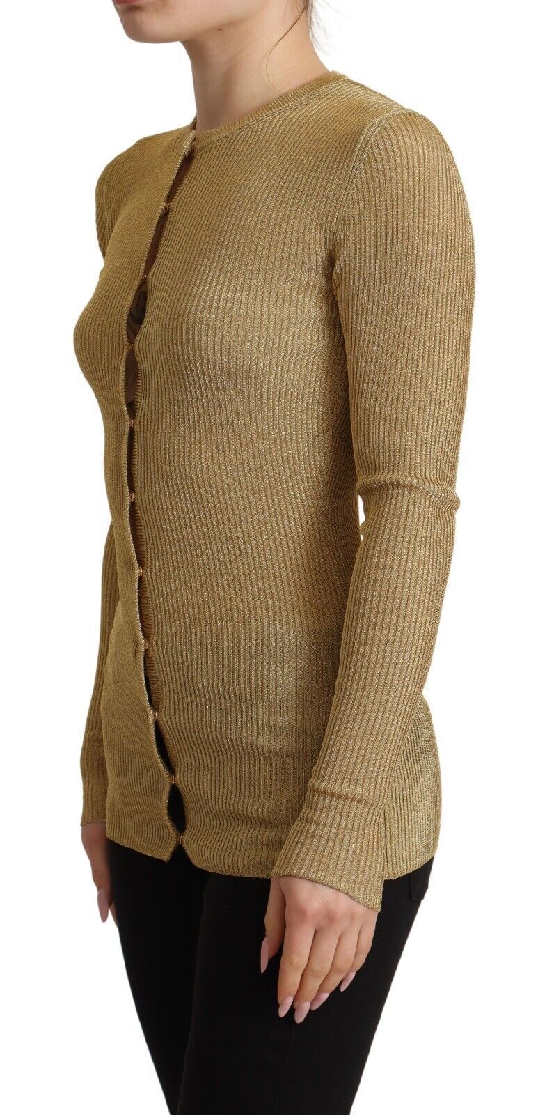 Pull cardigan à boutons en viscose mélangée dorée Dolce &amp; Gabbana