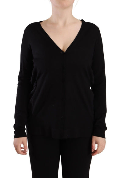 Pull à manches longues et col en V en laine noire Dolce &amp; Gabbana