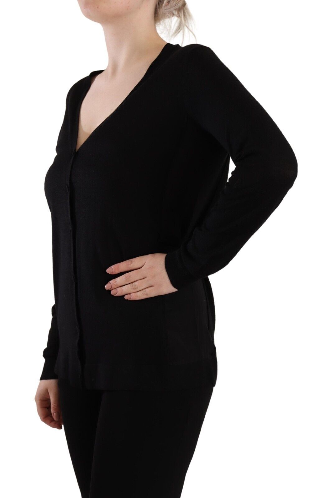 Pull à manches longues et col en V en laine noire Dolce &amp; Gabbana