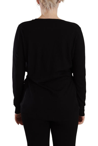 Pull à manches longues et col en V en laine noire Dolce &amp; Gabbana