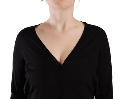 Pull à manches longues et col en V en laine noire Dolce &amp; Gabbana