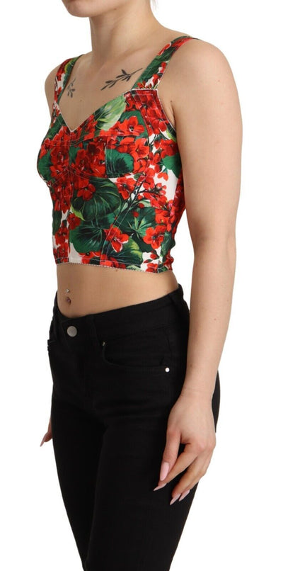 Dolce &amp; Gabbana Rode Geranium Print Viscose Sweetheart Cropped Top