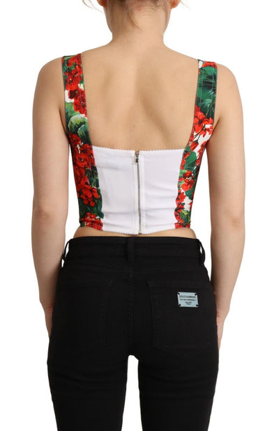 Dolce &amp; Gabbana Rode Geranium Print Viscose Sweetheart Cropped Top