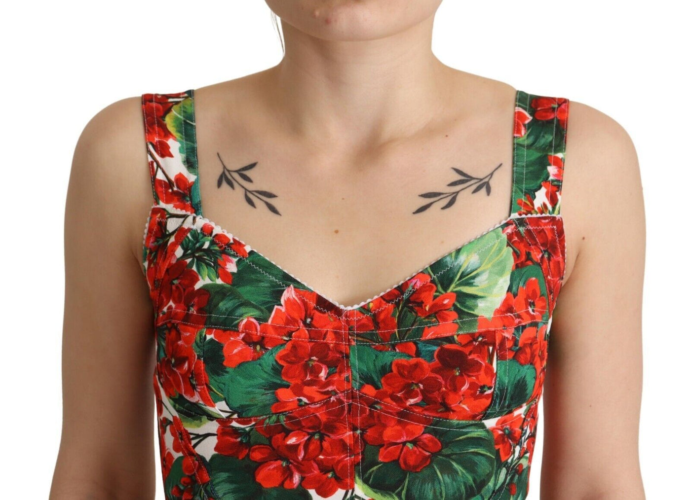 Dolce &amp; Gabbana Rode Geranium Print Viscose Sweetheart Cropped Top