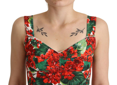 Dolce &amp; Gabbana Rode Geranium Print Viscose Sweetheart Cropped Top