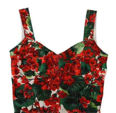 Dolce &amp; Gabbana Rode Geranium Print Viscose Sweetheart Cropped Top