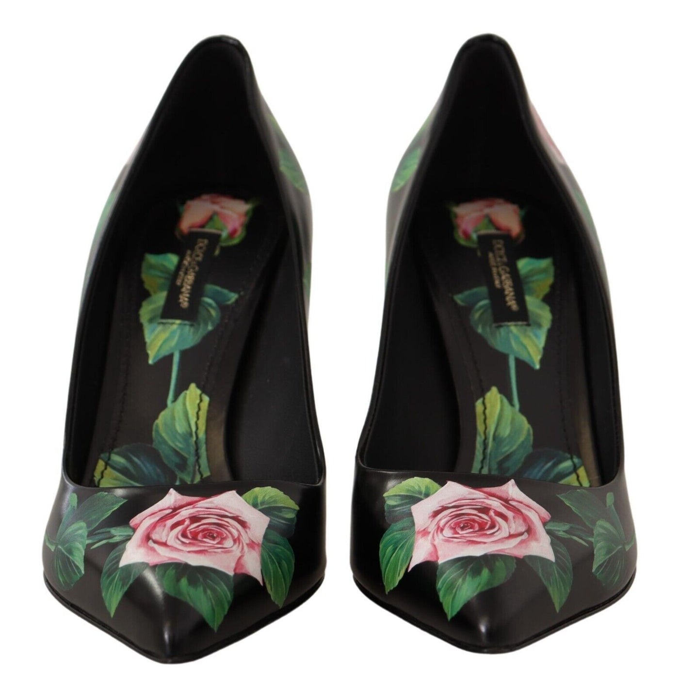 Dolce &amp; Gabbana Zwarte Leren Rozen Hoge Hakken Pumps Schoenen