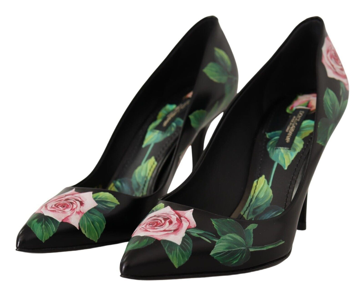 Dolce &amp; Gabbana Zwarte Leren Rozen Hoge Hakken Pumps Schoenen