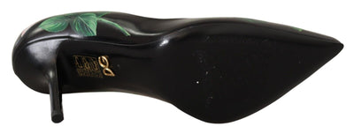 Dolce &amp; Gabbana Zwarte Leren Rozen Hoge Hakken Pumps Schoenen