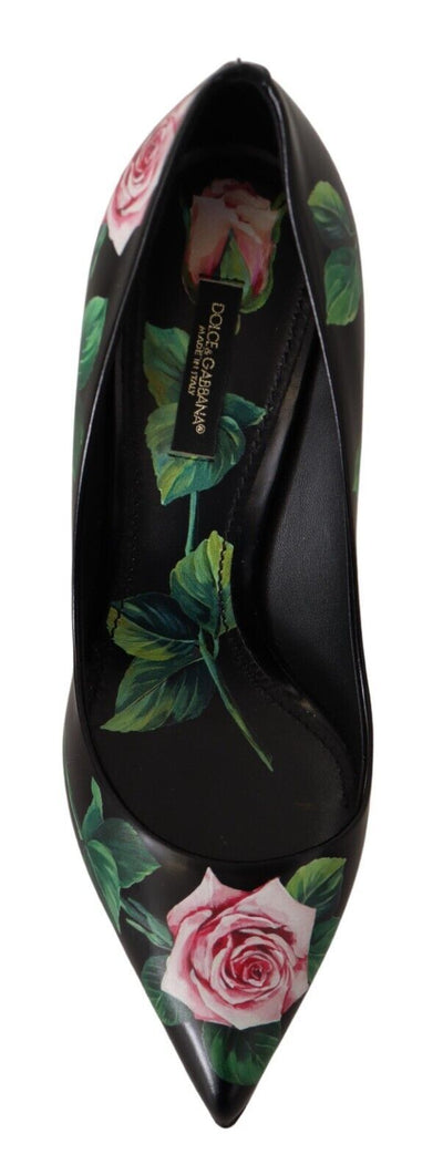 Dolce &amp; Gabbana Zwarte Leren Rozen Hoge Hakken Pumps Schoenen