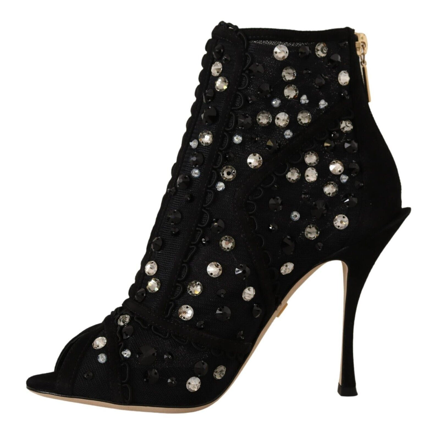 Dolce &amp; Gabbana Zwarte Kristallen Hakken Rits Korte Laarzen Schoenen