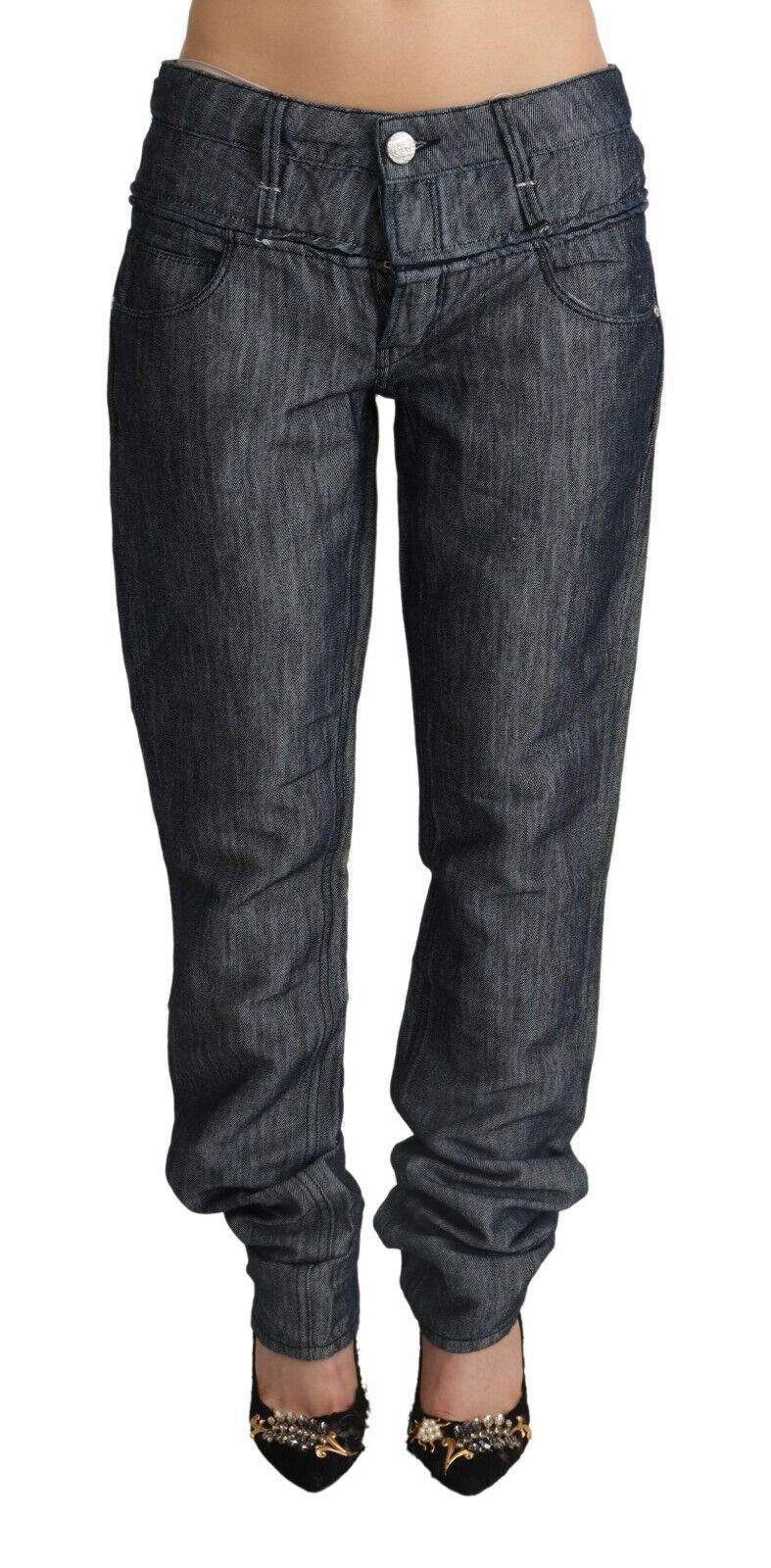 Jean droit en denim gris foncé Acht, taille moyenne et large, en ramie
