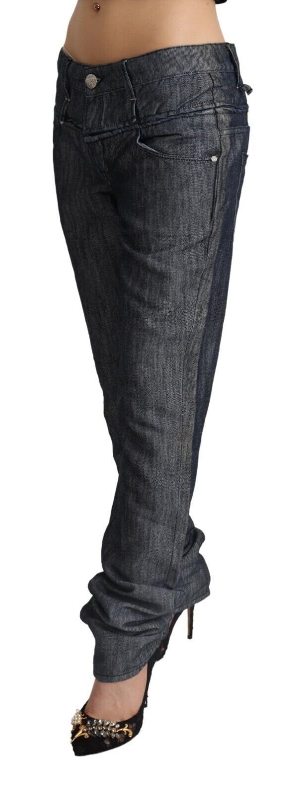 Jean droit en denim gris foncé Acht, taille moyenne et large, en ramie