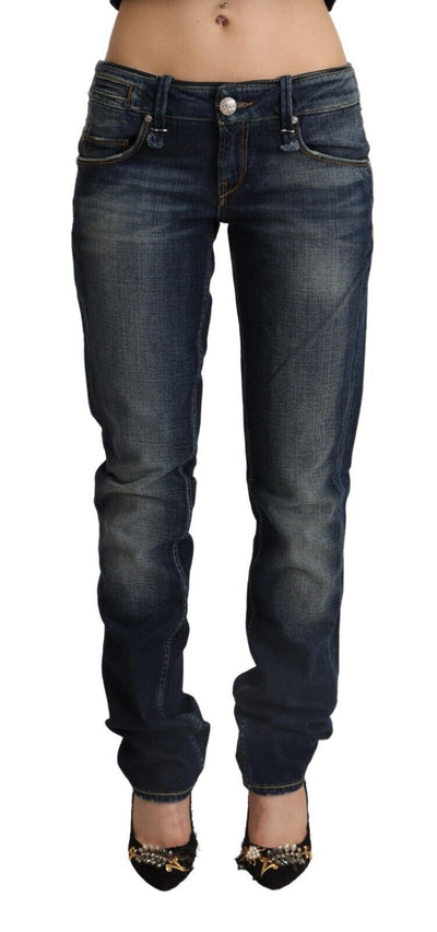 Jean skinny taille basse en coton délavé bleu foncé Acht