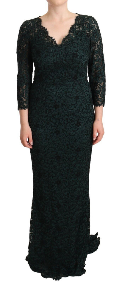Robe longue en dentelle florale verte Dolce &amp; Gabbana