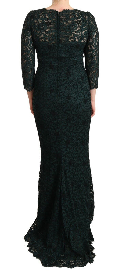 Robe longue en dentelle florale verte Dolce &amp; Gabbana