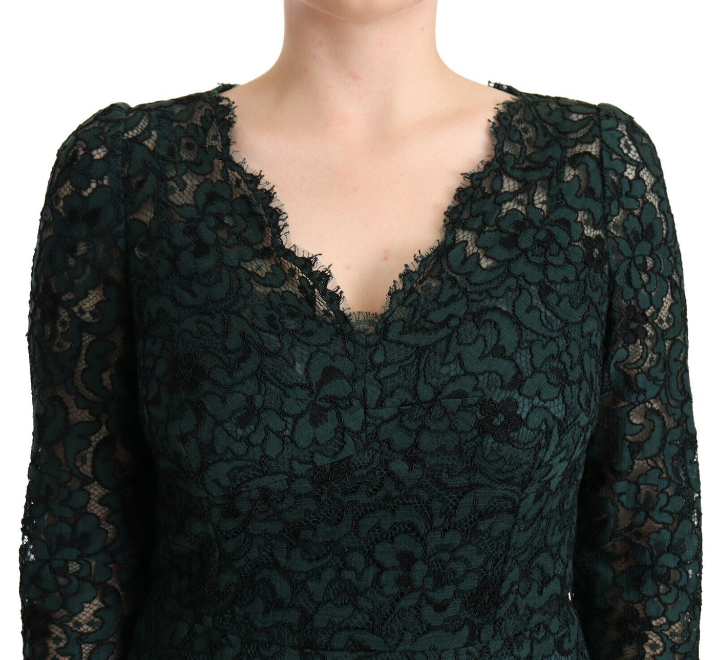 Robe longue en dentelle florale verte Dolce &amp; Gabbana