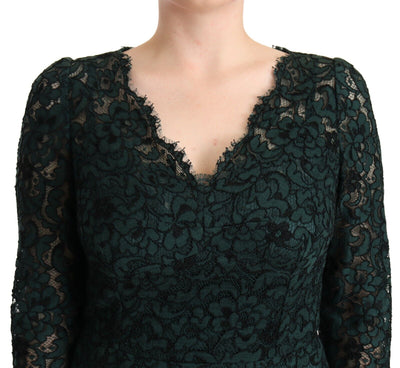 Robe longue en dentelle florale verte Dolce &amp; Gabbana