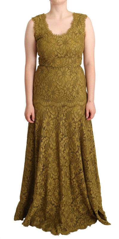Robe longue en dentelle florale marron Dolce &amp; Gabbana