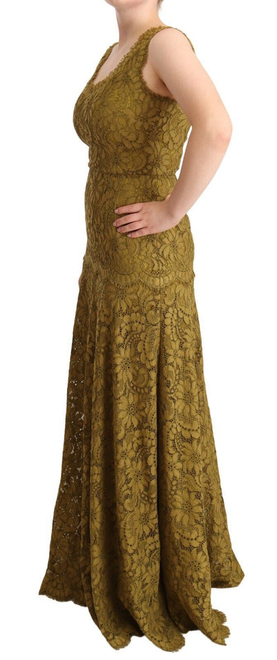 Robe longue en dentelle florale marron Dolce &amp; Gabbana