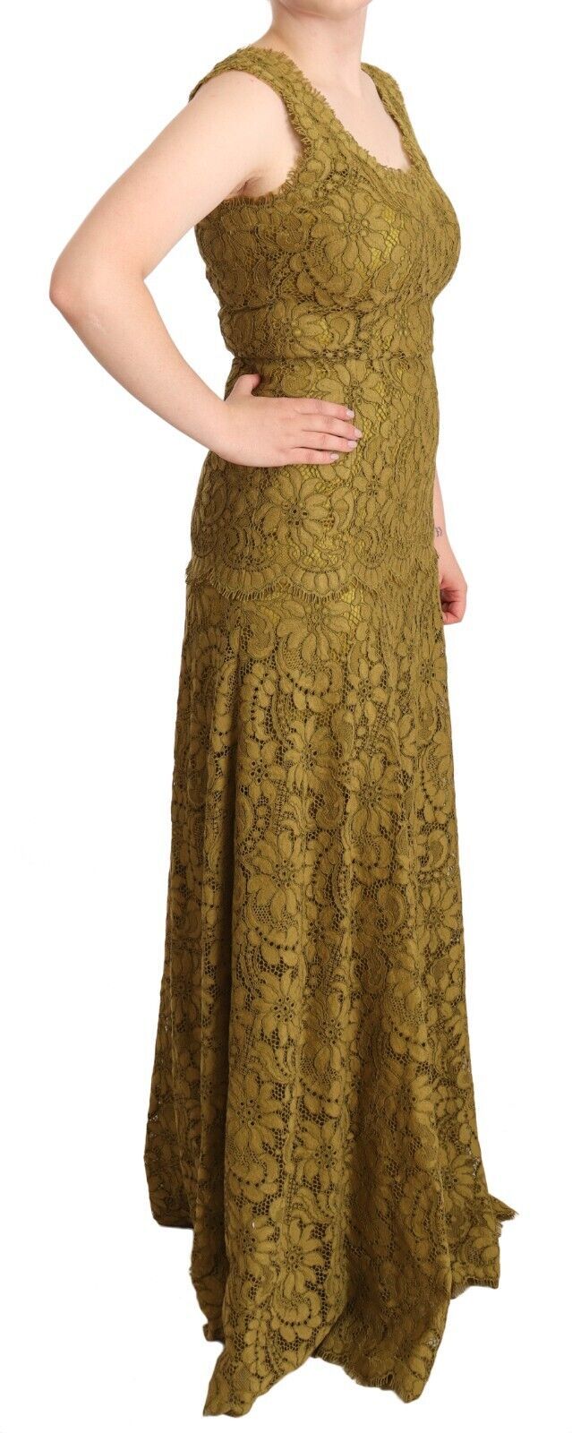 Robe longue en dentelle florale marron Dolce &amp; Gabbana