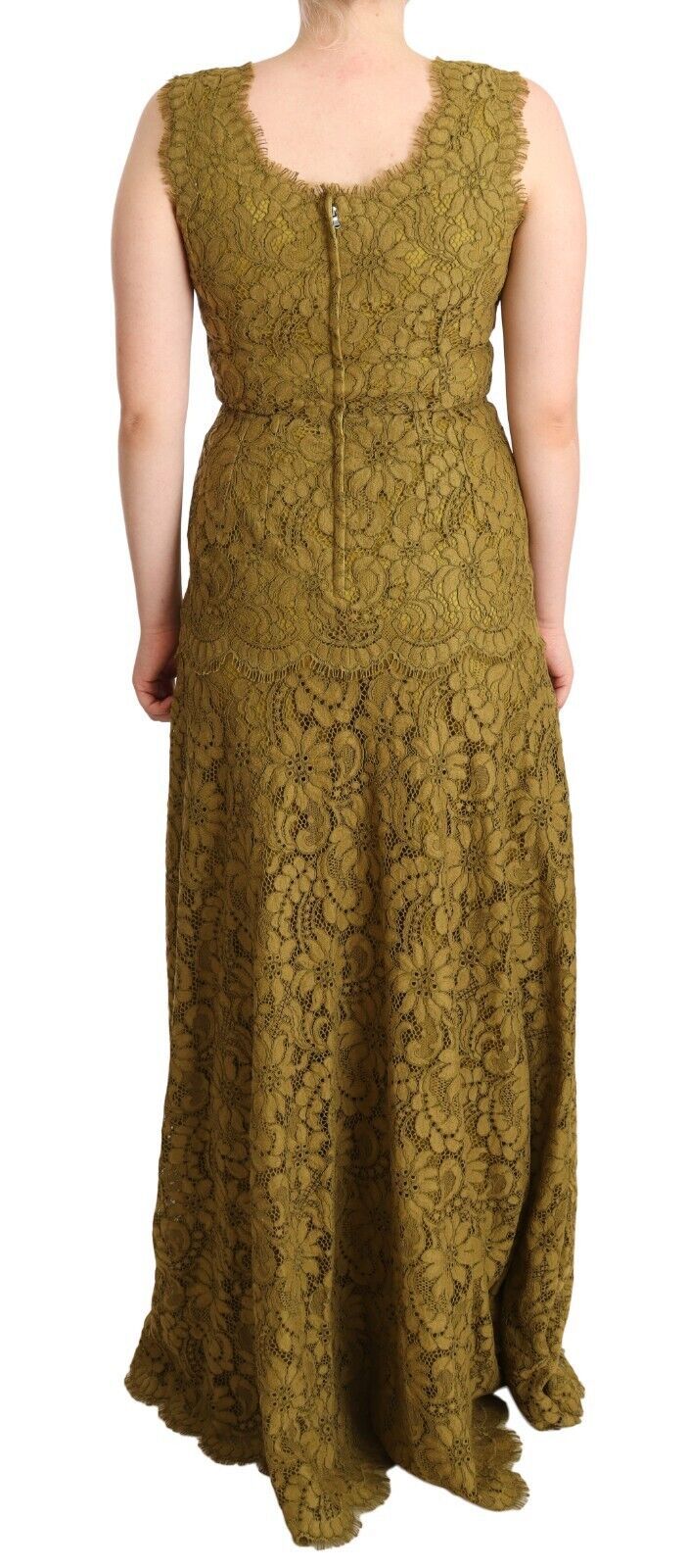 Robe longue en dentelle florale marron Dolce &amp; Gabbana