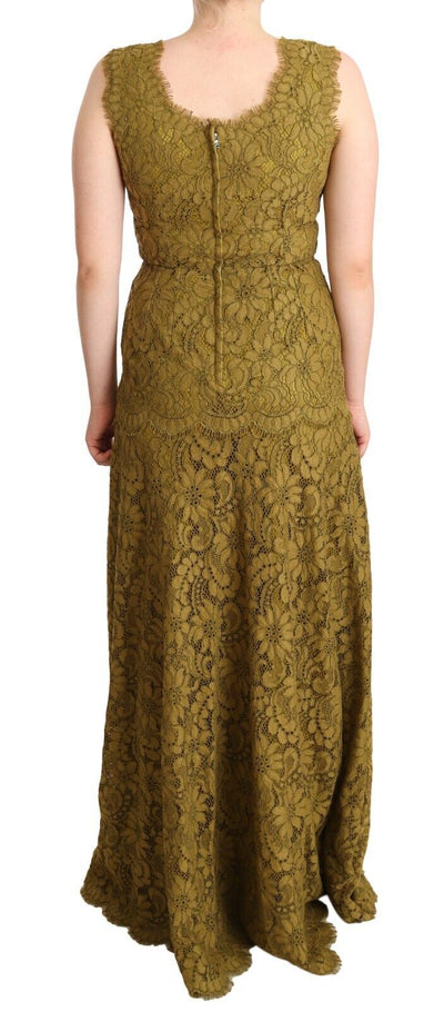 Robe longue en dentelle florale marron Dolce &amp; Gabbana