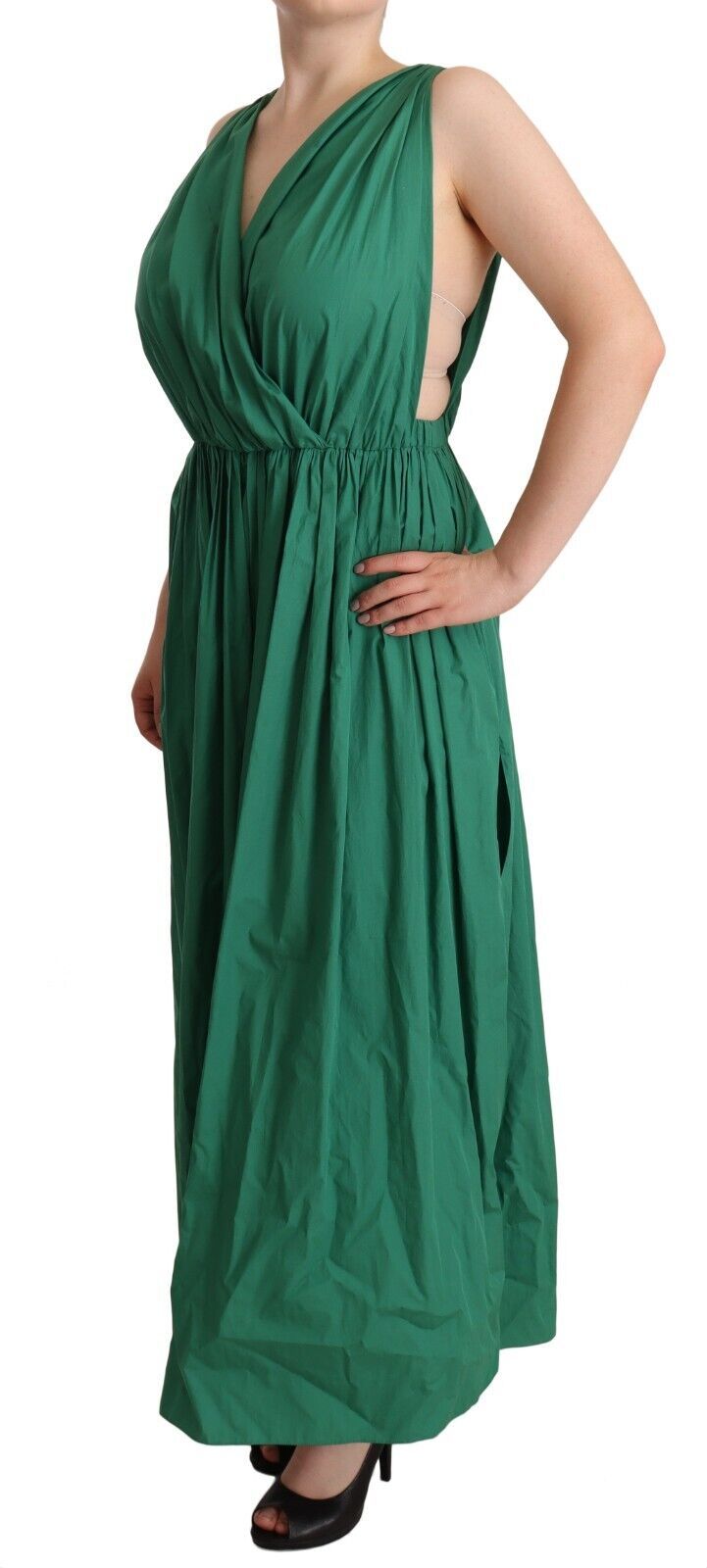 Robe sans manches à col en V en coton vert Dolce &amp; Gabbana