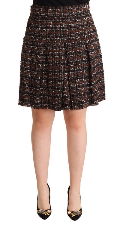 Dolce &amp; Gabbana Bruine Hoge Taille Mini A-lijn Geplooide Rok