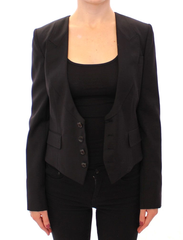 Veste blazer noire en soie avec foulard au dos Dolce &amp; Gabbana