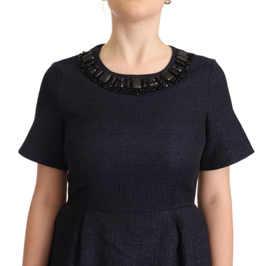 Robe trapèze courte noire à manches courtes ornées de L'Autre Chose