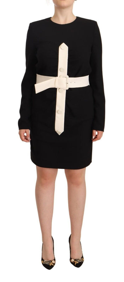 Robe fourreau courte ceinturée en laine noire à manches longues Givenchy