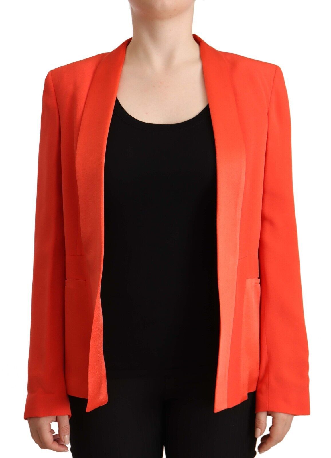 Veste blazer orange à manches longues en acétate avec poches