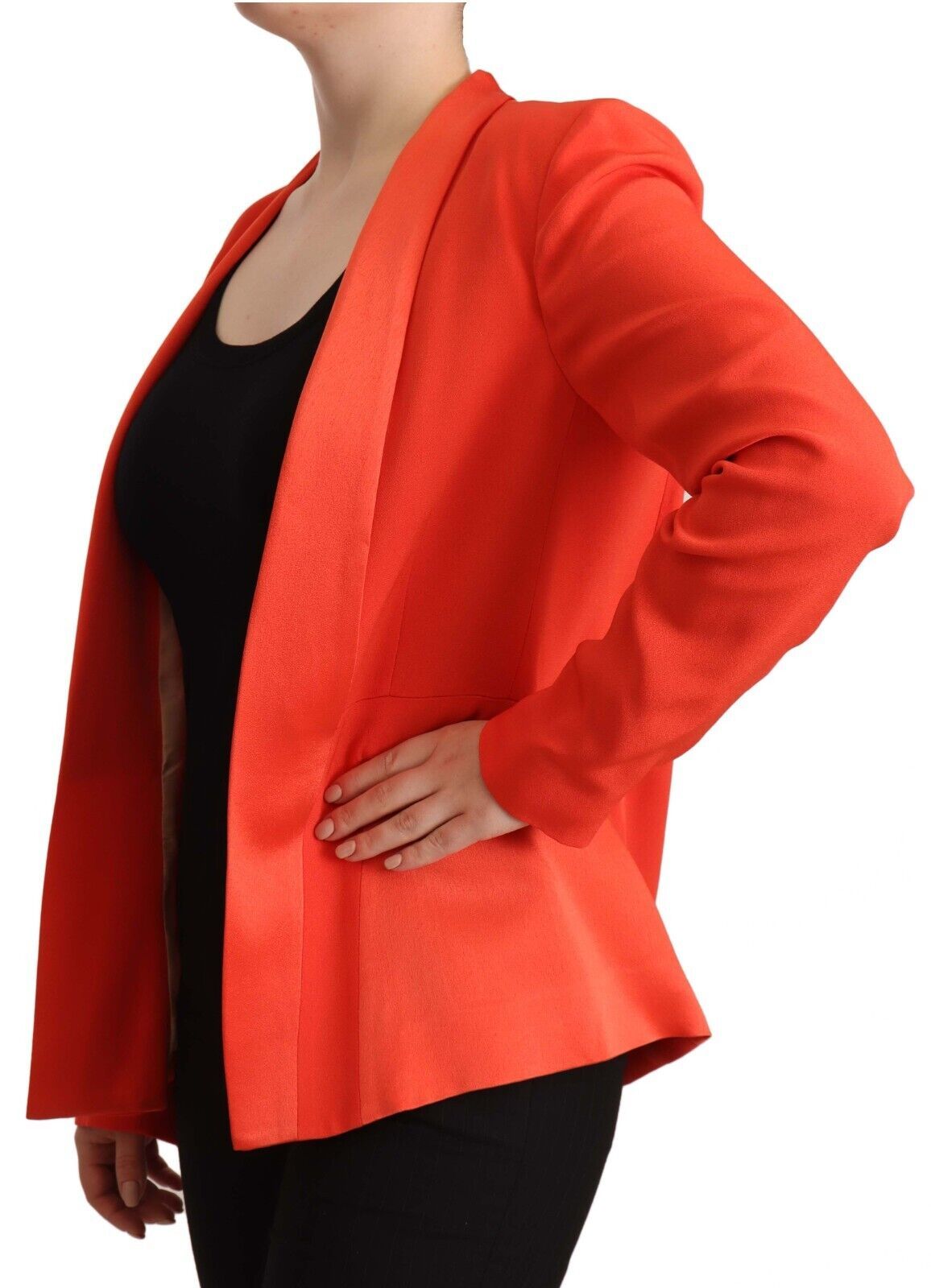 Veste blazer orange à manches longues en acétate avec poches