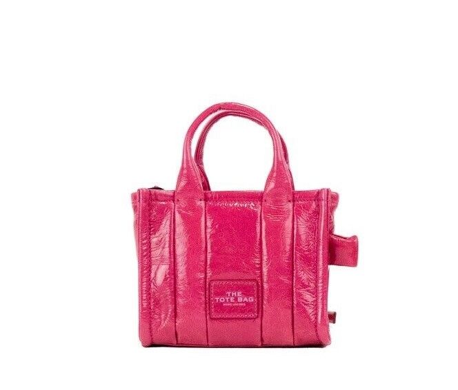 Marc Jacobs De Shiny Crinkle Micro Tote Magenta Leren Crossbody Tas Handtas