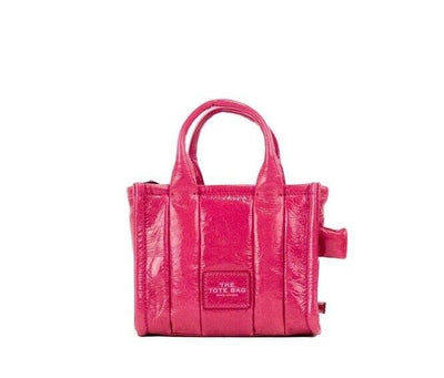 Marc Jacobs De Shiny Crinkle Micro Tote Magenta Leren Crossbody Tas Handtas