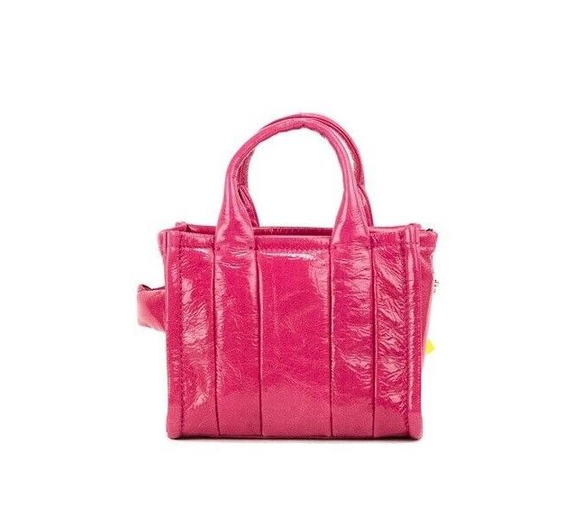 Marc Jacobs De Shiny Crinkle Micro Tote Magenta Leren Crossbody Tas Handtas