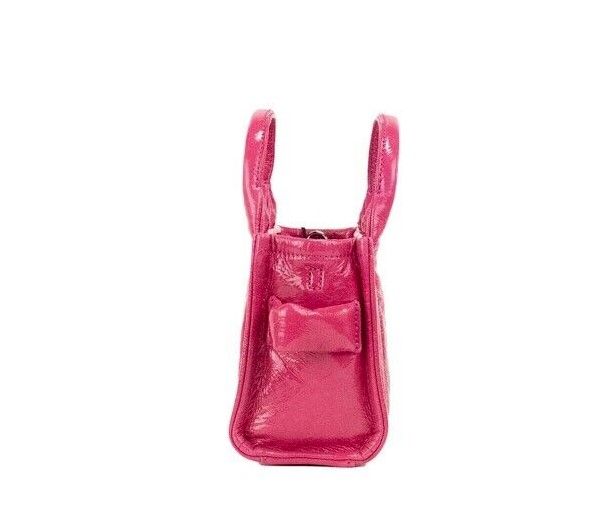 Marc Jacobs De Shiny Crinkle Micro Tote Magenta Leren Crossbody Tas Handtas