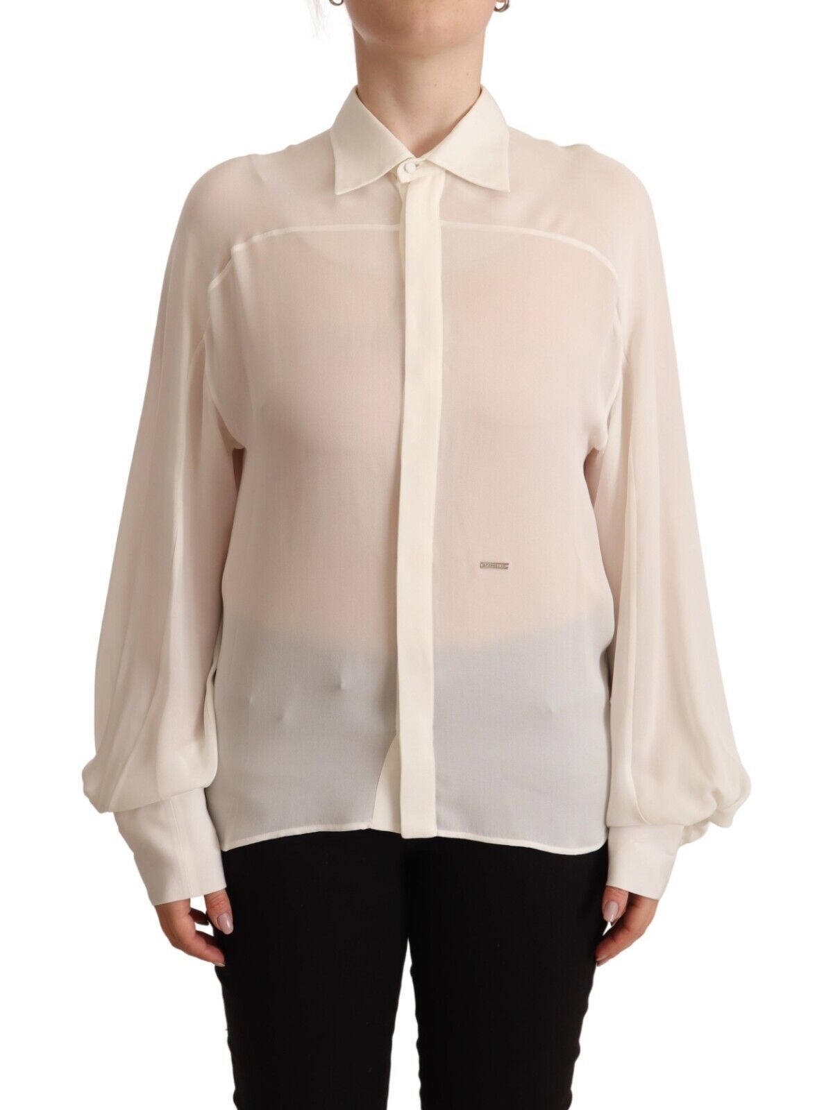 Dsquared² Off White Zijden Blouse met Lange Mouwen en Kraag