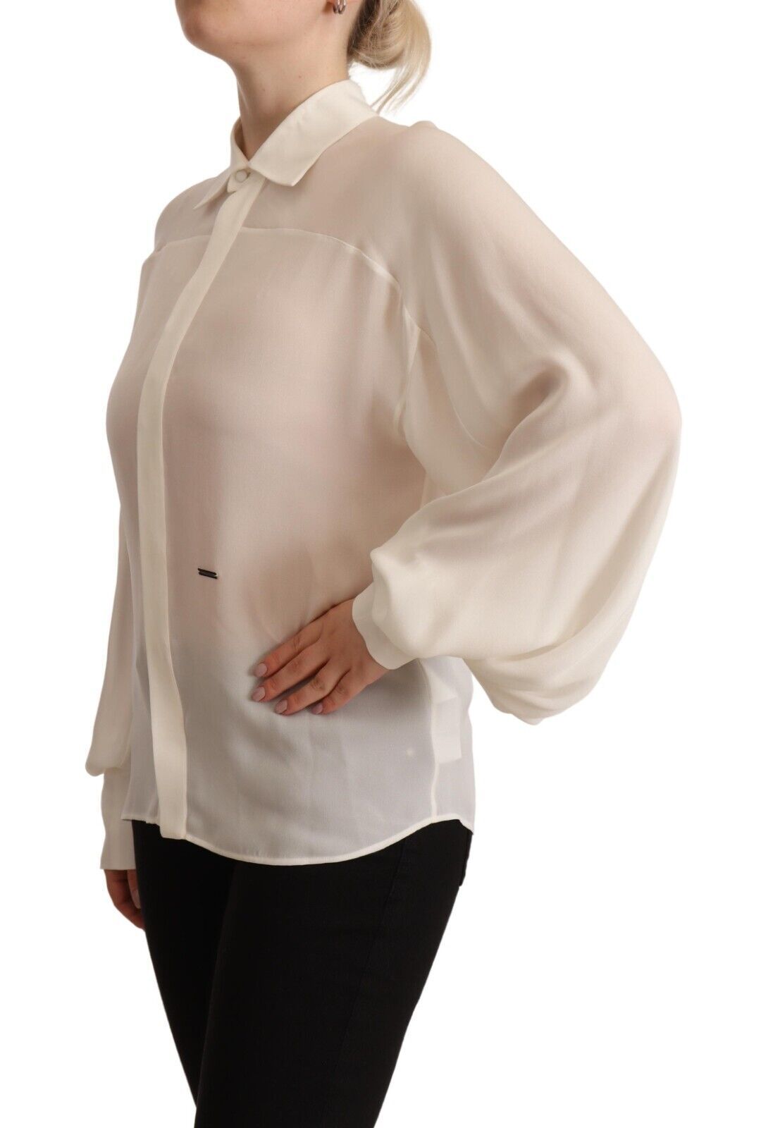 Dsquared² Off White Zijden Blouse met Lange Mouwen en Kraag