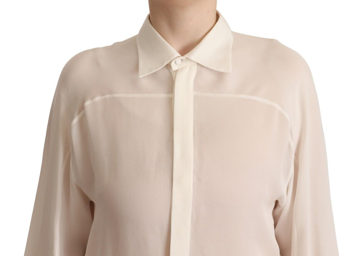 Dsquared² Off White Zijden Blouse met Lange Mouwen en Kraag