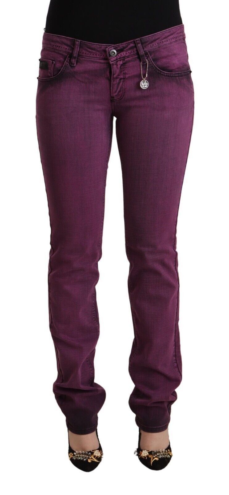 Costume National Paarse katoenen stretch slim fit denim jeans