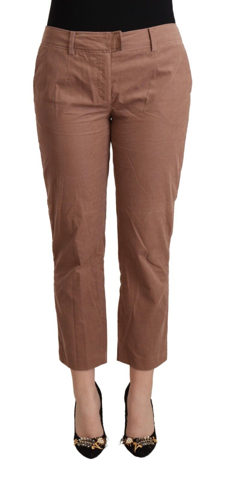 Costume National Bruine Katoenen Taps Toelopende Cropped Broek