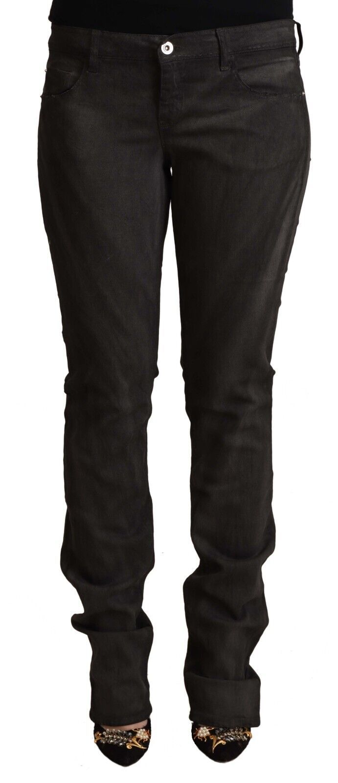 Costume National Zwarte Katoenen Mid Waist Skinny Broek