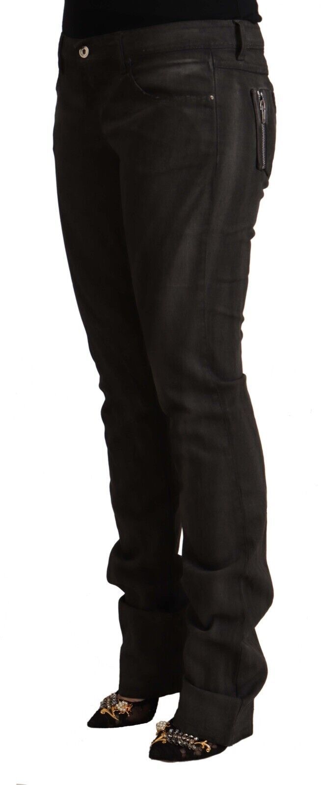 Costume National Zwarte Katoenen Mid Waist Skinny Broek