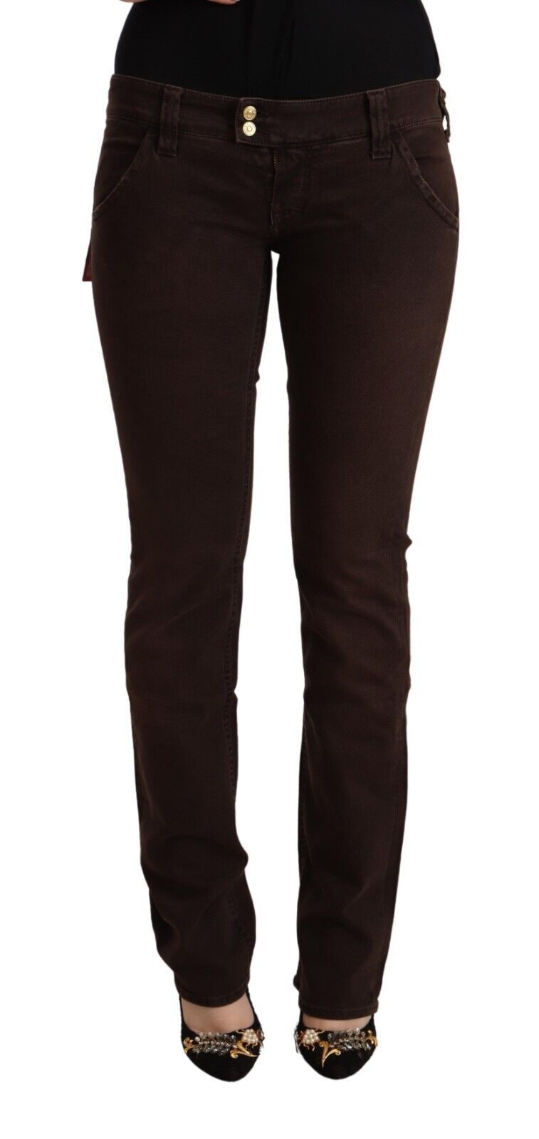 Jean slim taille basse en coton extensible marron CYCLE