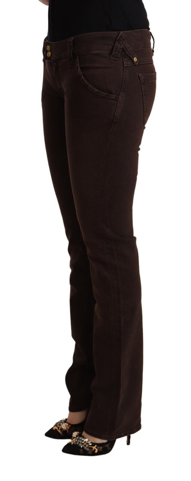 Jean slim taille basse en coton extensible marron CYCLE