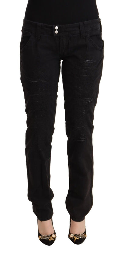 CYCLE Jean slim taille basse en coton noir effet vieilli
