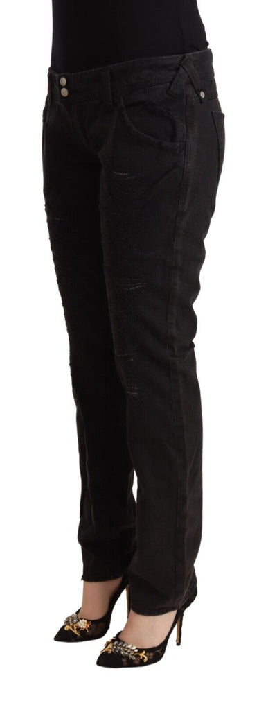 CYCLE Jean slim taille basse en coton noir effet vieilli